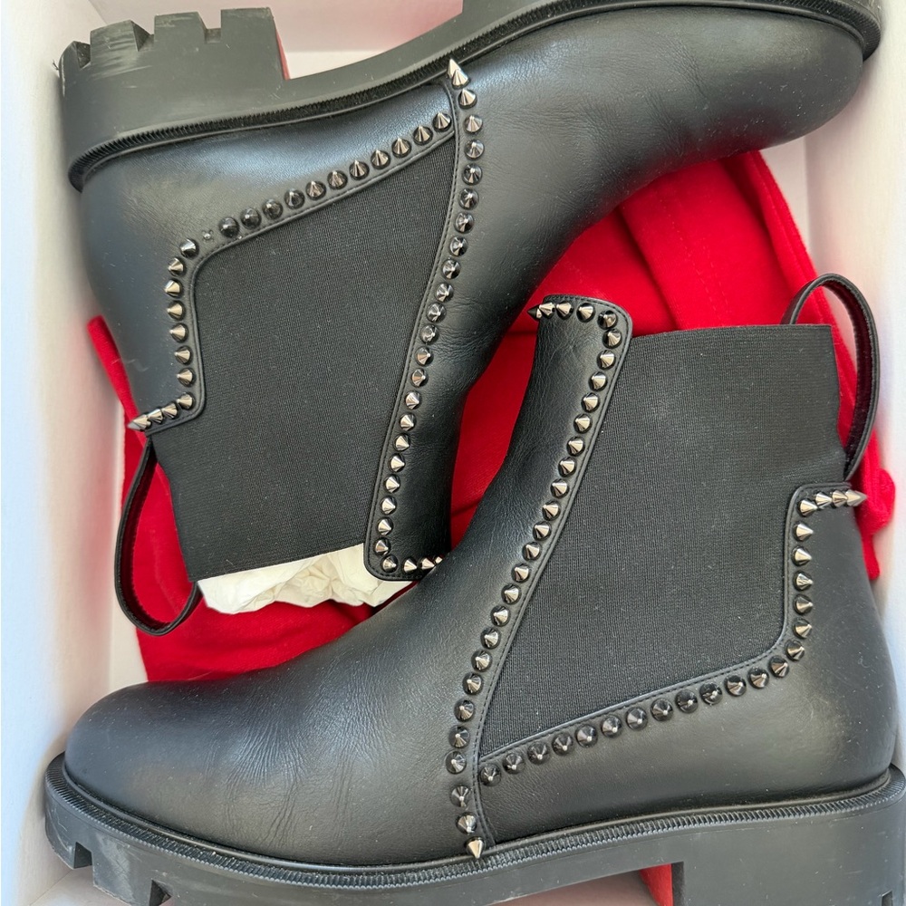 Christian Louboutin Black Studded Chelsea Combat Boots